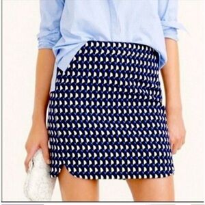 J Crew Mini Skirt Womens 12 Ivory Blue Geometric Print Blend  Lined Zipper